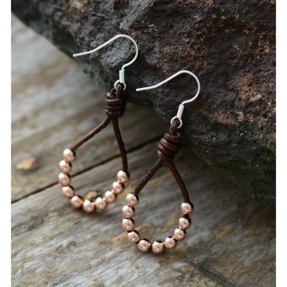 Handmade Leather Beaded Boho Earrings - Picture 6 of 6